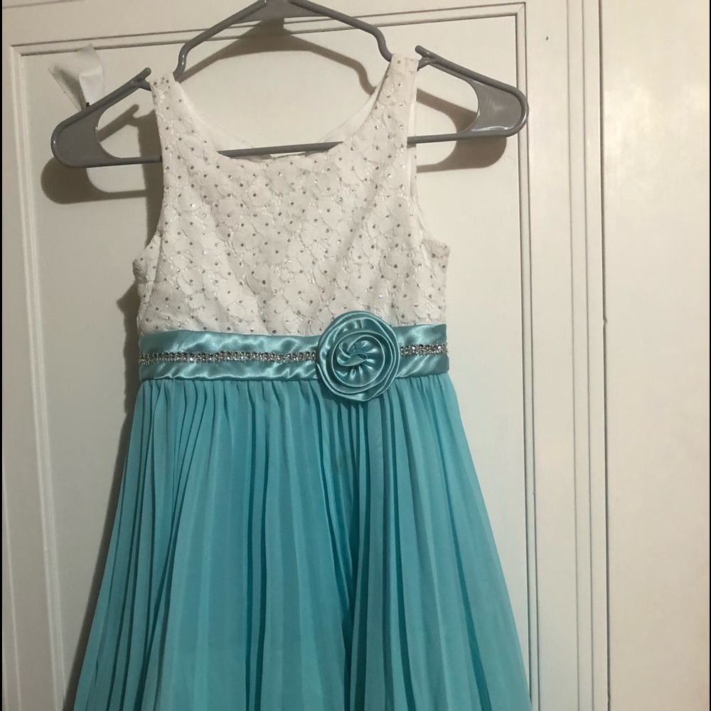 Emily West White and Aqua Formal Kids Dress